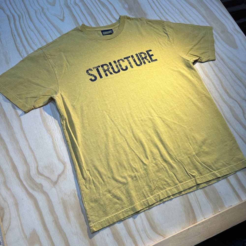 Vintage Structure Mens Spellout Graphic T-Shirt Mustard Yellow Size Large